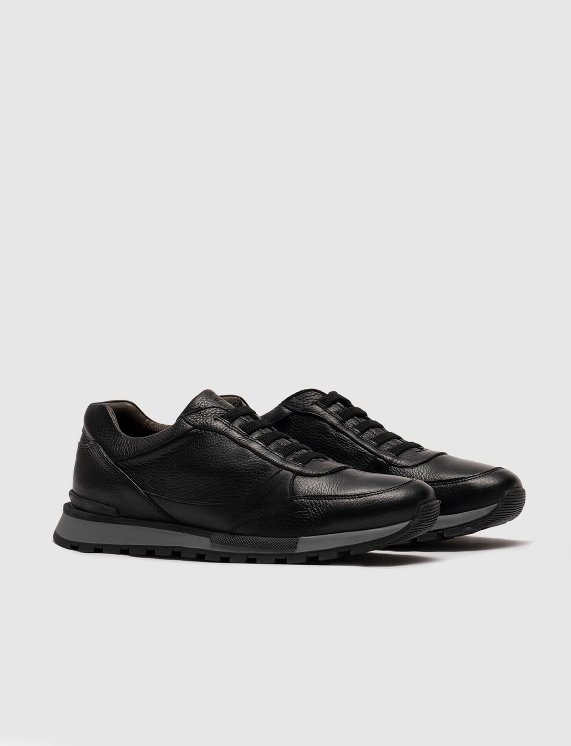 Genuine Leather Black Lace-up Men's Athletic Shoes
