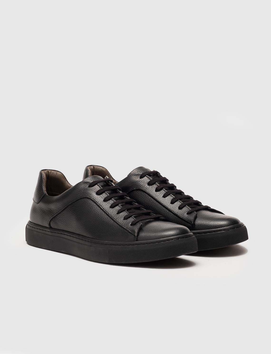 Genuine Leather Black Lace-up Men's Athletic Shoes