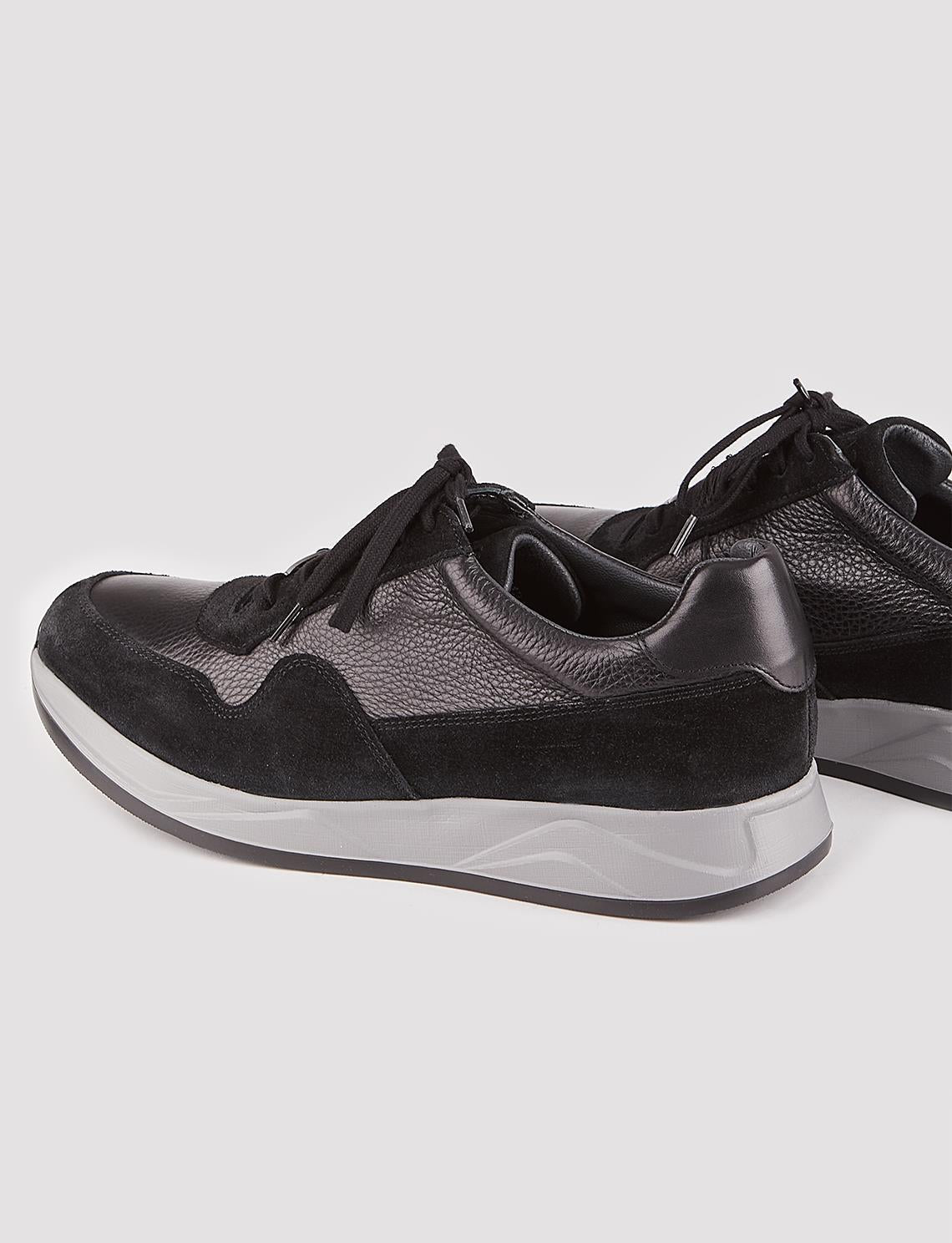 Genuine Leather Black Lace-up Men's Athletic Shoes