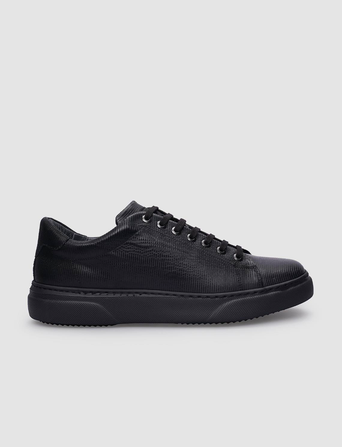 Genuine Leather Black Lace-up Men's Athletic Shoes