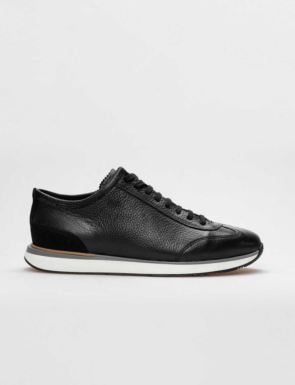 Genuine Leather Black Lace-up Men's Athletic Shoes