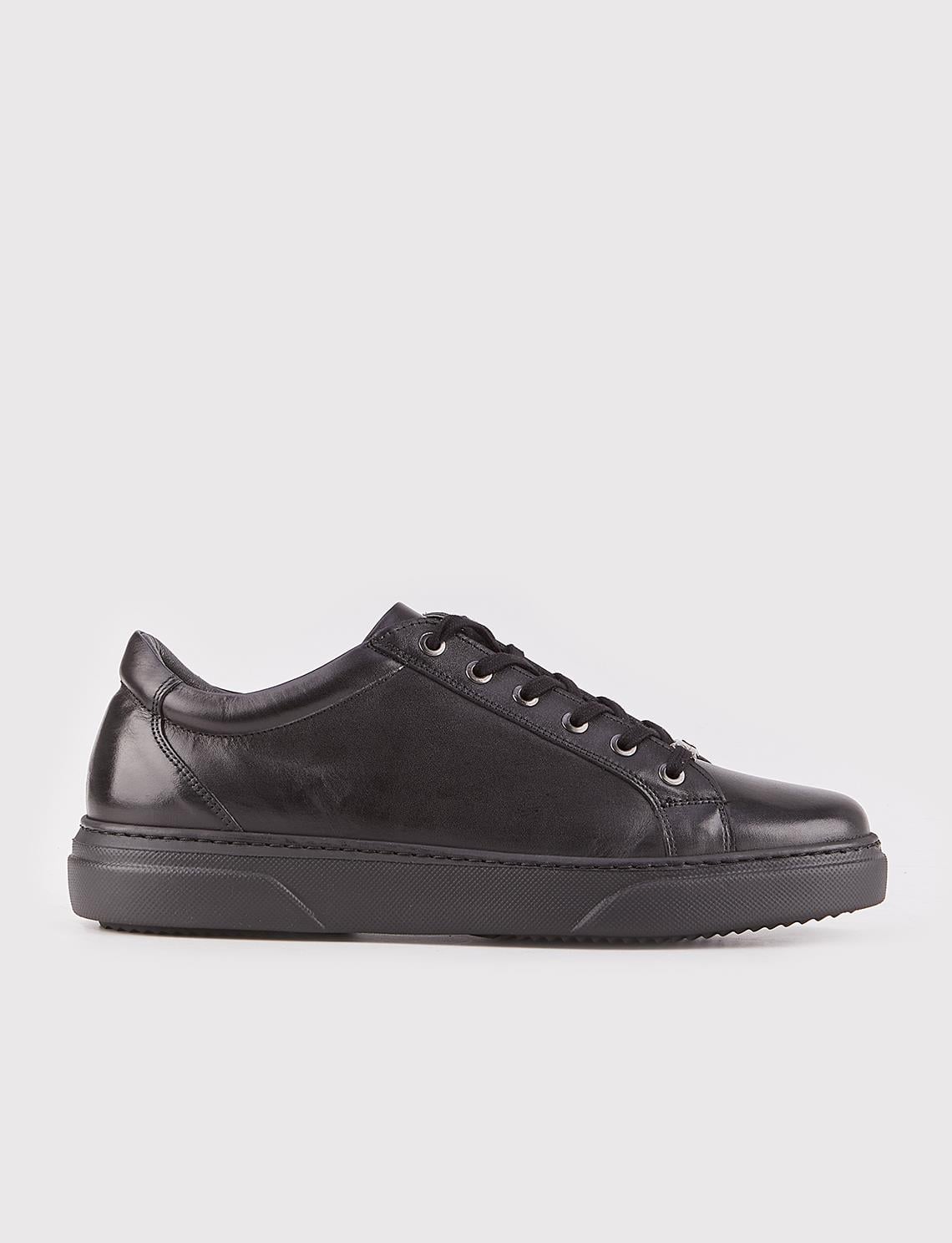 Genuine Leather Black Lace-up Men's Athletic Shoes