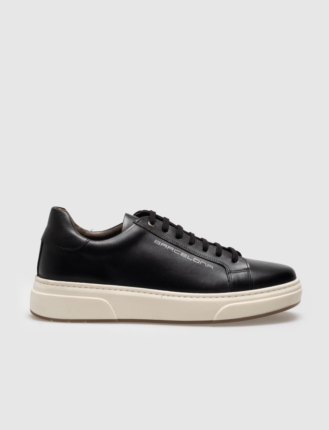 Genuine Leather Black Lace-up Men's Athletic Shoes