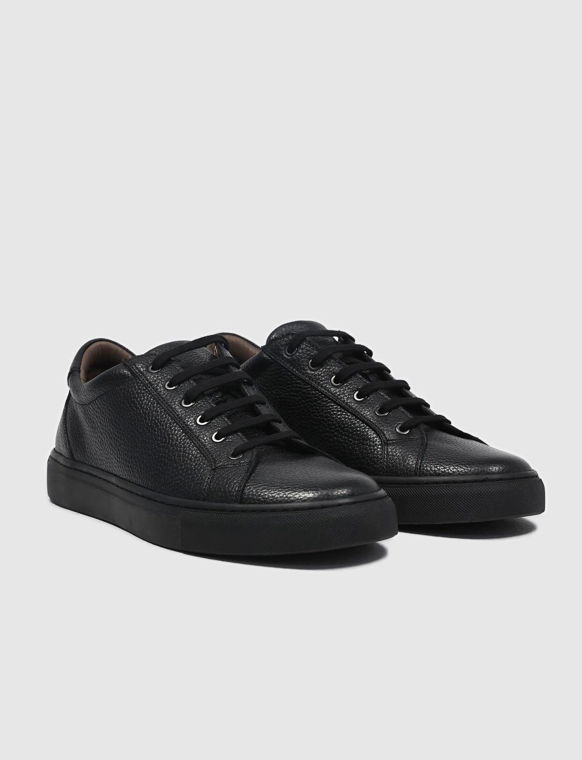 Genuine Leather Black Lace-up Men's Athletic Shoes