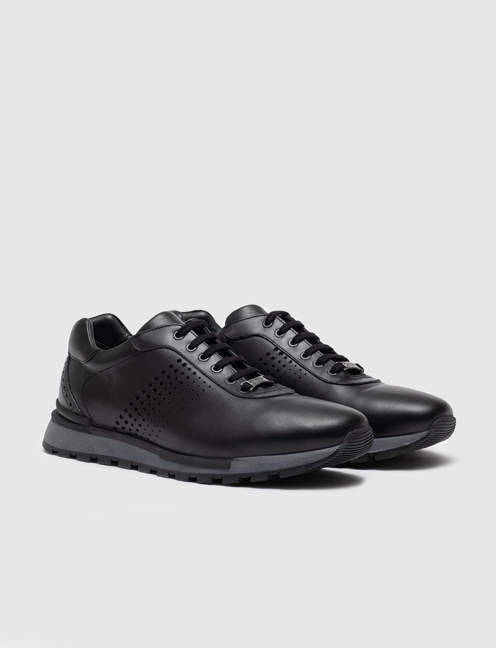 Genuine Leather Black Lace-up Men's Athletic Shoes