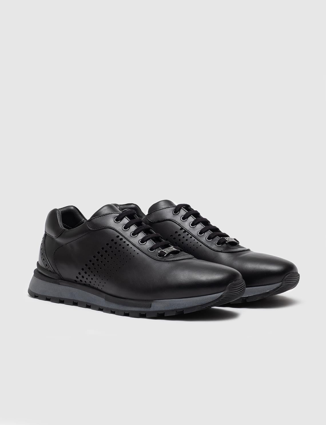Genuine Leather Black Lace-up Men's Athletic Shoes