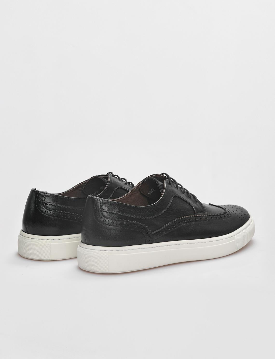 Genuine Leather Black Lace-up Men's Athletic Shoes