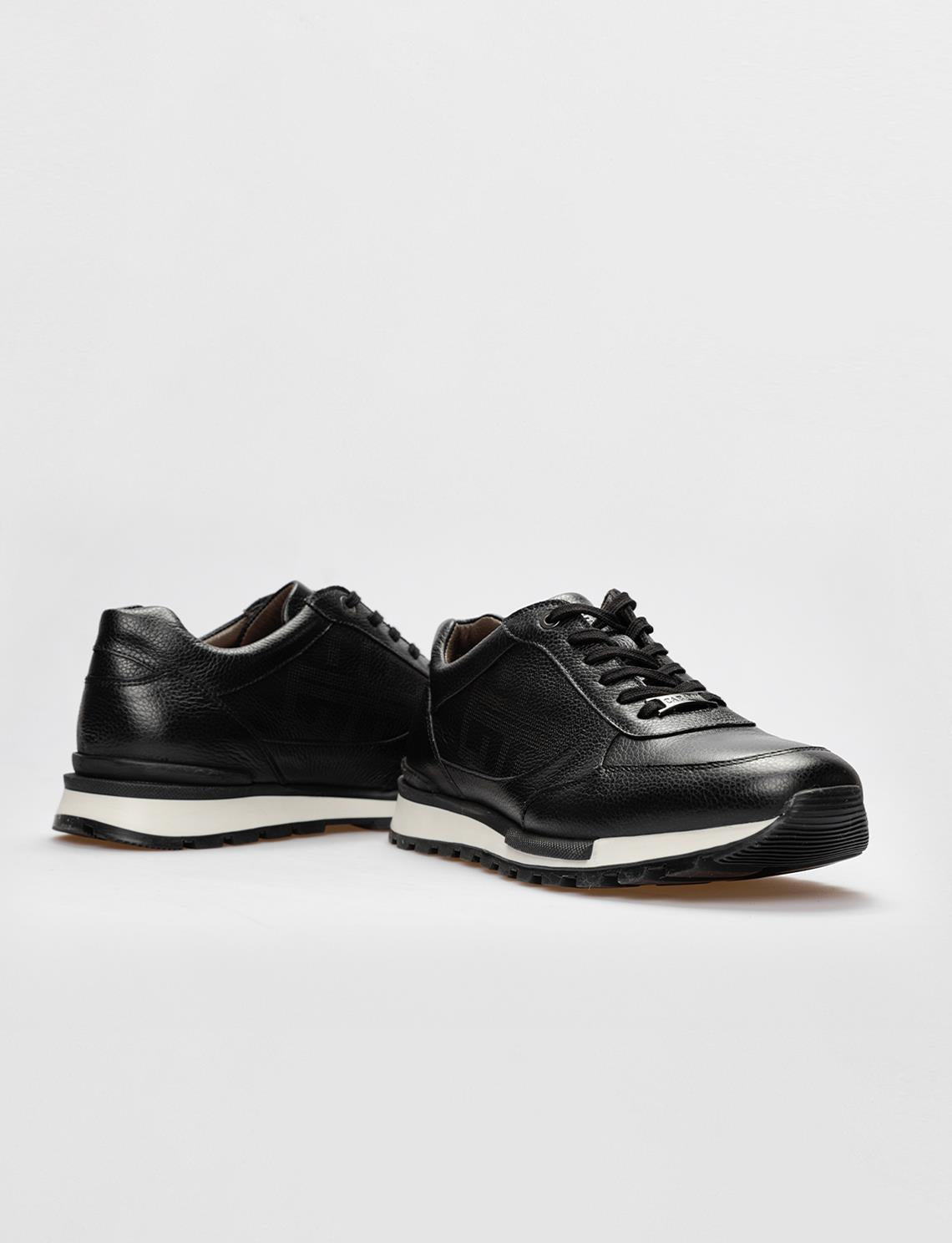 Genuine Leather Black Lace-up Men's Athletic Shoes