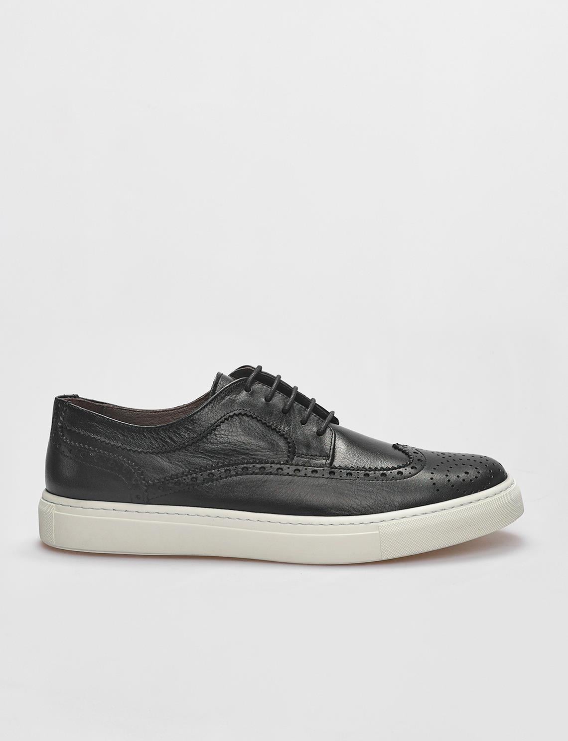 Genuine Leather Black Lace-up Men's Athletic Shoes