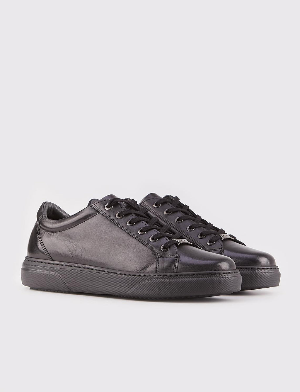 Genuine Leather Textured Black Lace-up Men's Athletic Shoes