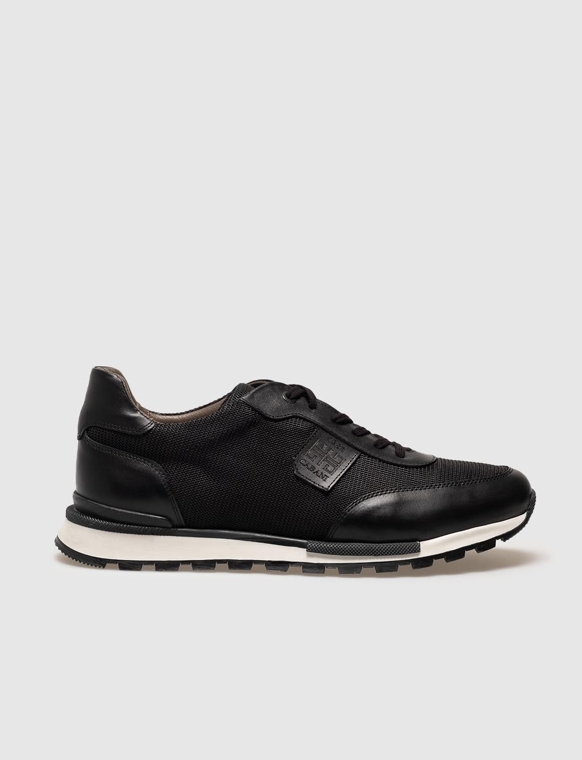 Genuine Leather Black Lace-up Men's Athletic Shoes