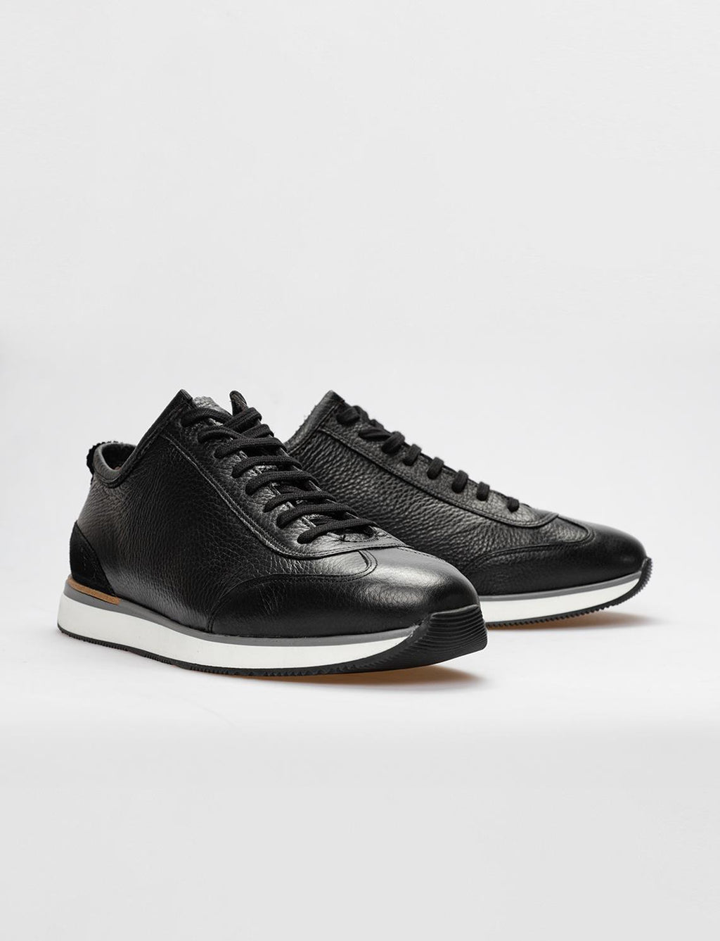 Genuine Leather Black Lace-up Men's Athletic Shoes
