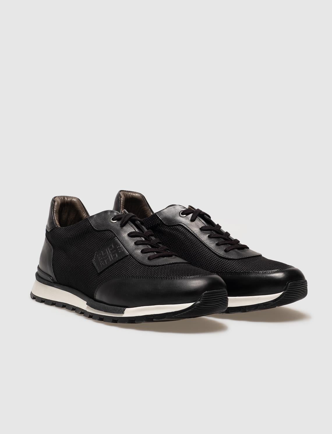 Genuine Leather Black Lace-up Men's Athletic Shoes