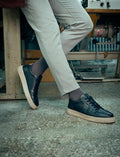 Genuine Leather Black-Beige Lace-up Men's Athletic Shoes (121565-1718)