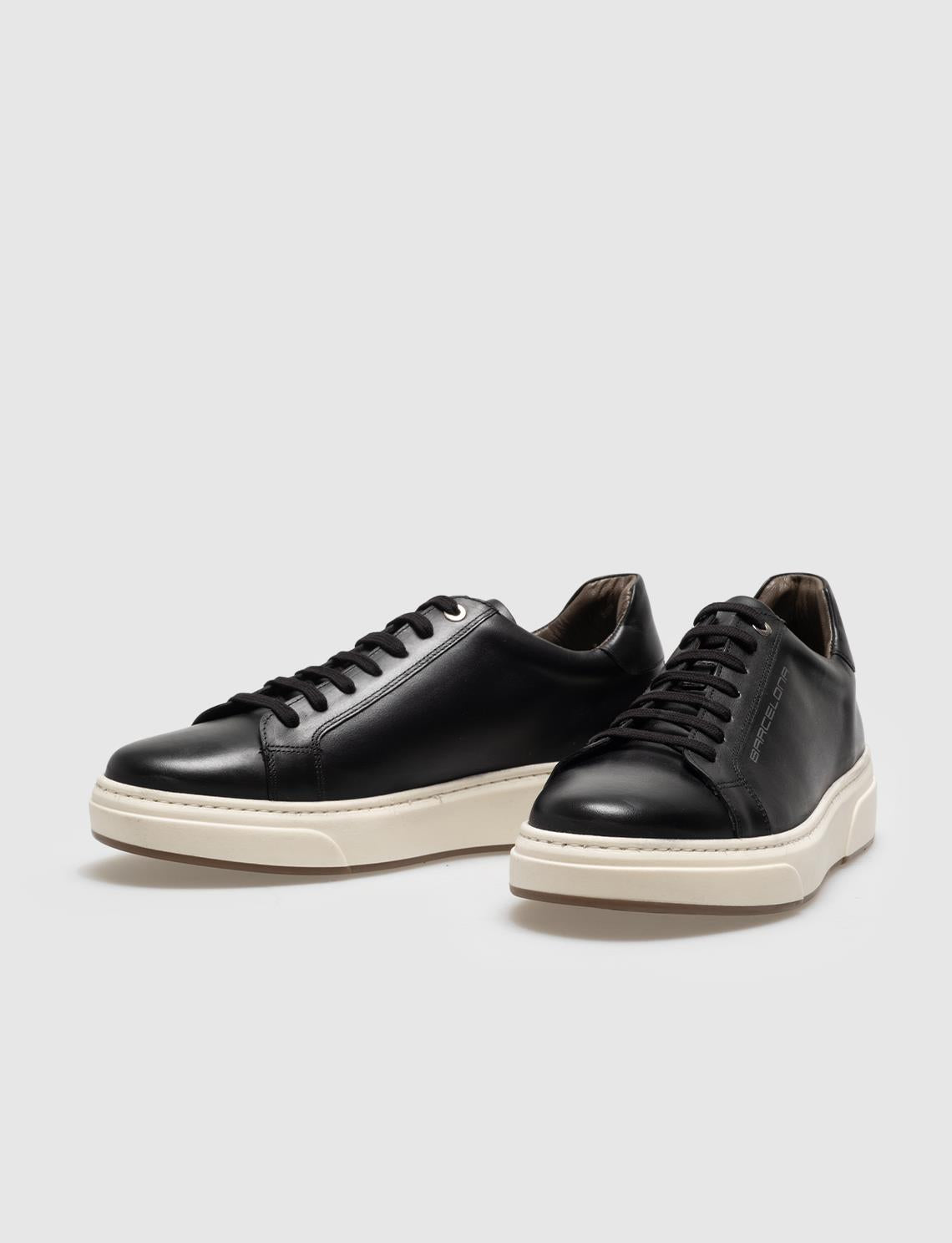 Genuine Leather Black Lace-up Men's Athletic Shoes