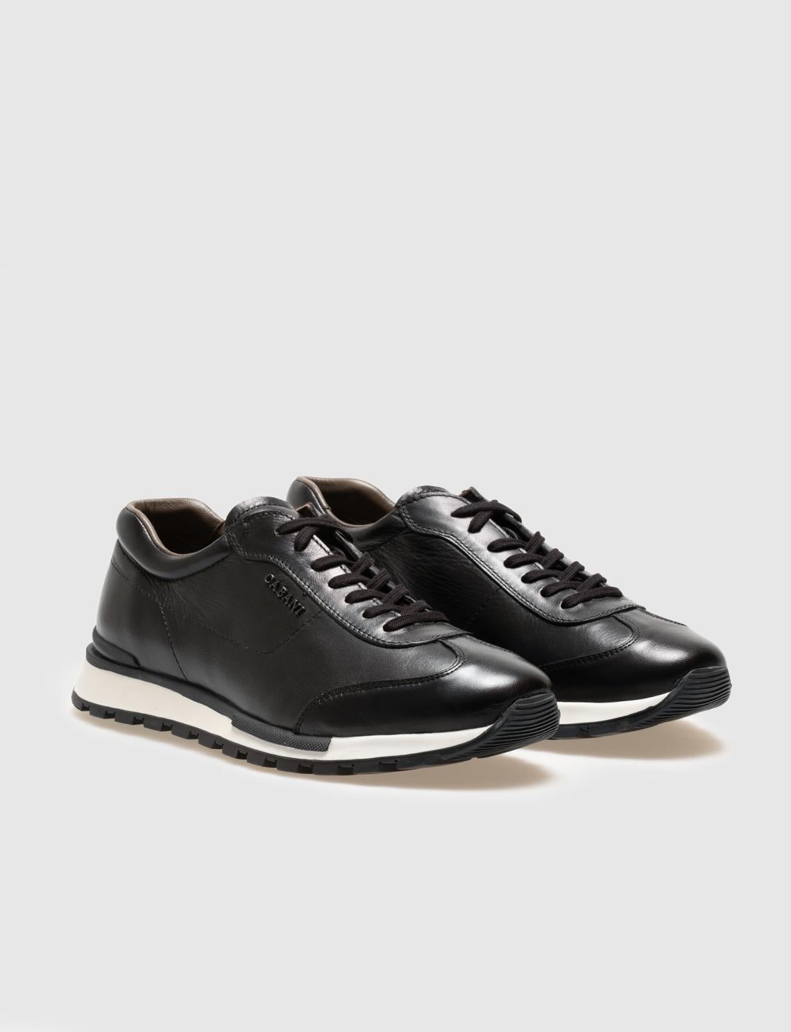 Genuine Leather Black Lace-up Men's Athletic Shoes