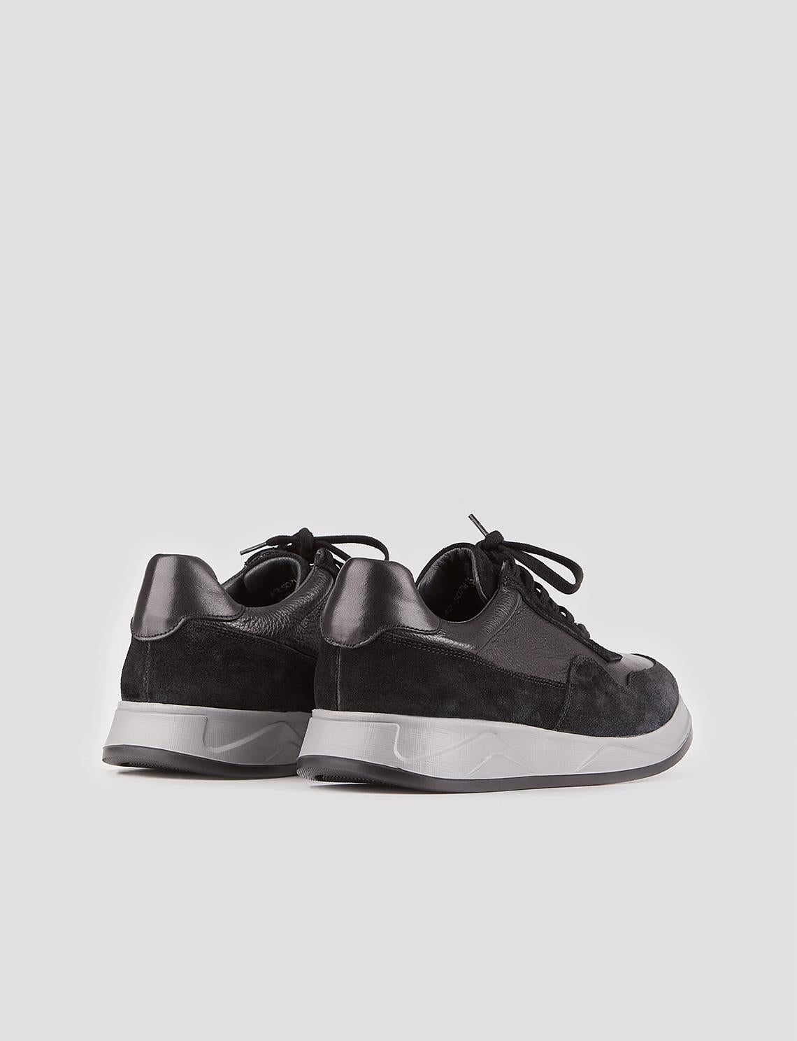 Genuine Leather Black Lace-up Men's Athletic Shoes