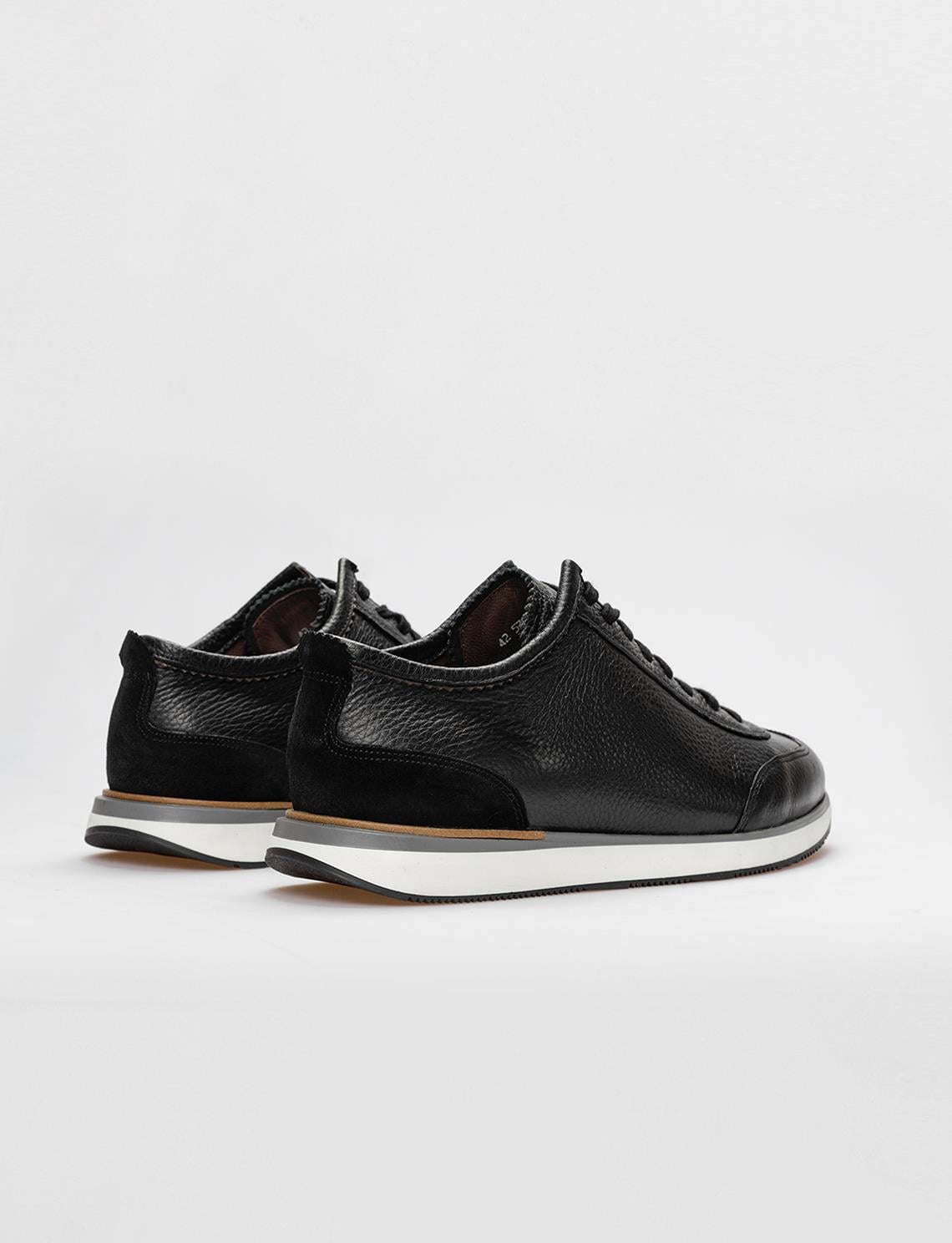 Genuine Leather Black Lace-up Men's Athletic Shoes