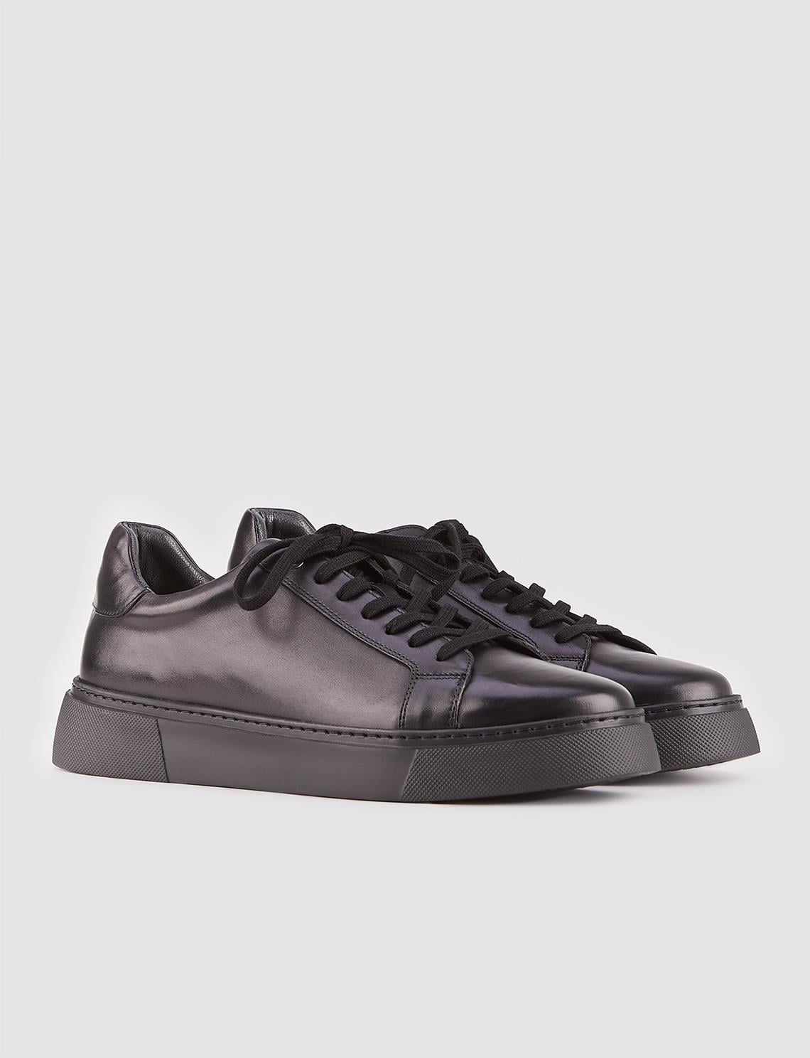 Genuine Leather Black Lace-Up EVA Sole Men's Sneaker Sports Shoes