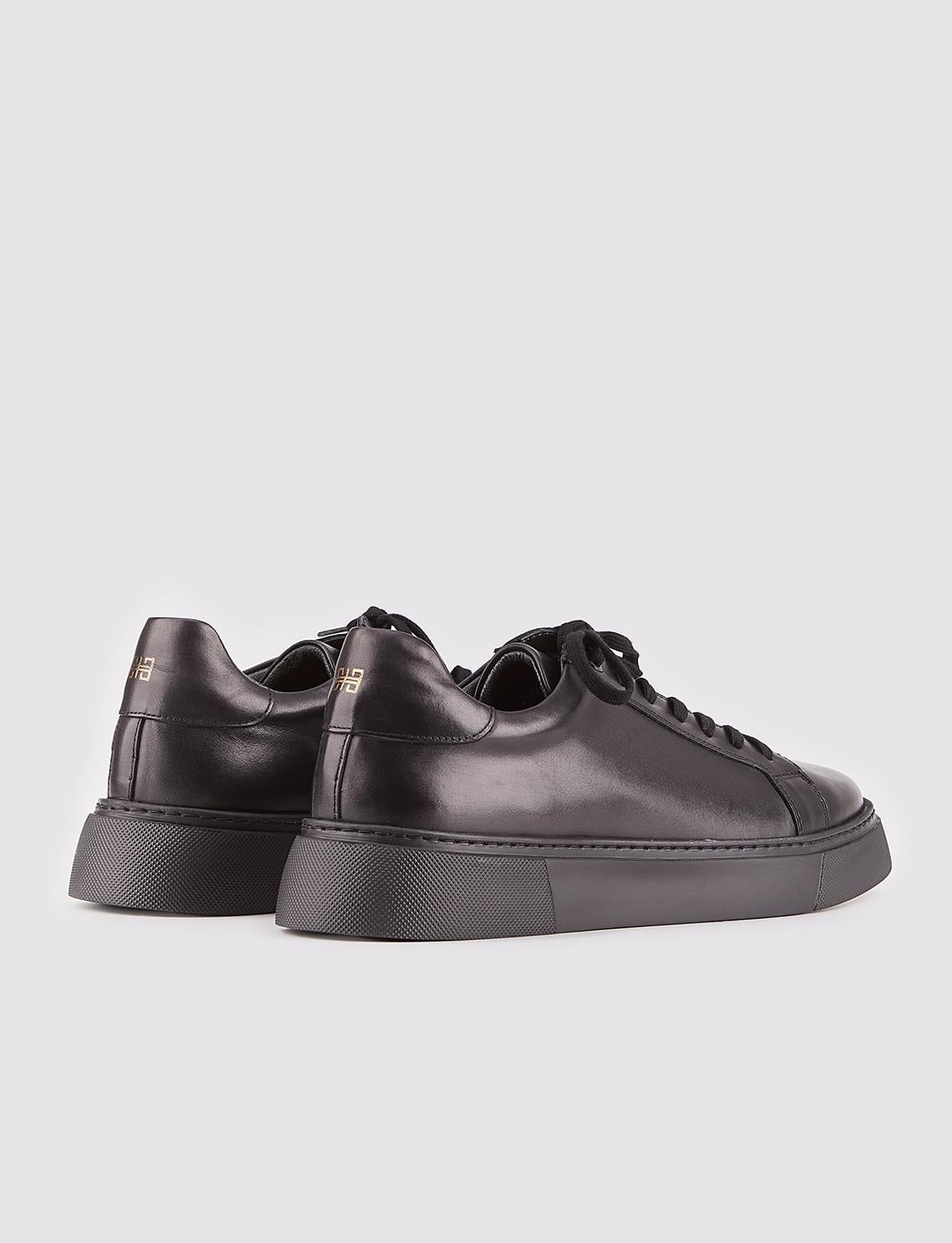 Genuine Leather Black Lace-Up EVA Sole Men's Sneaker Sports Shoes