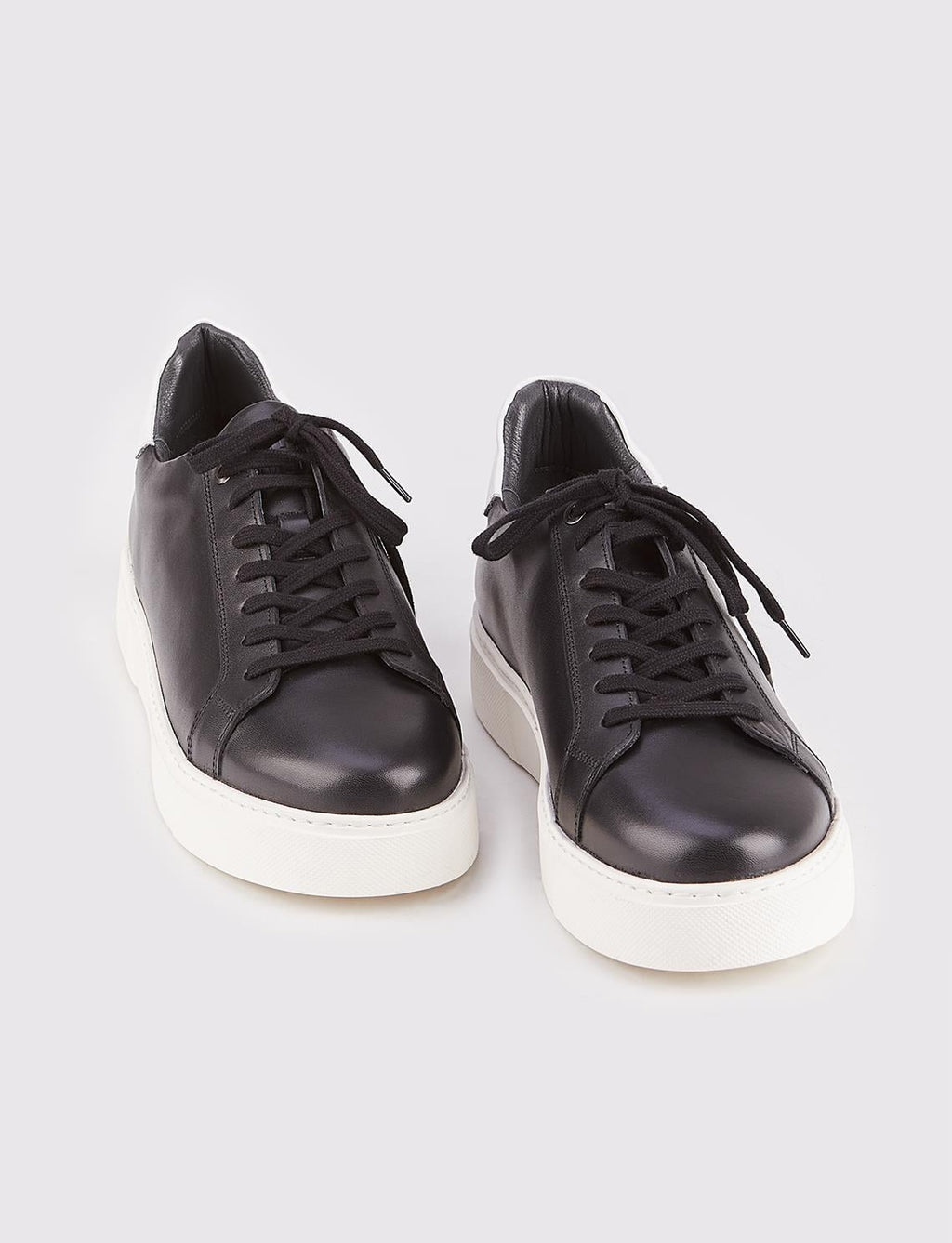 Genuine Leather Black Lace-up Men's Athletic Shoes with EVA Sole