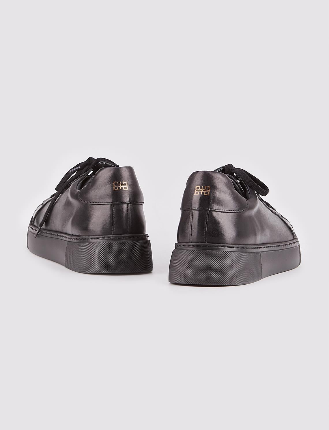 Genuine Leather Black Lace-Up EVA Sole Men's Sneaker Sports Shoes