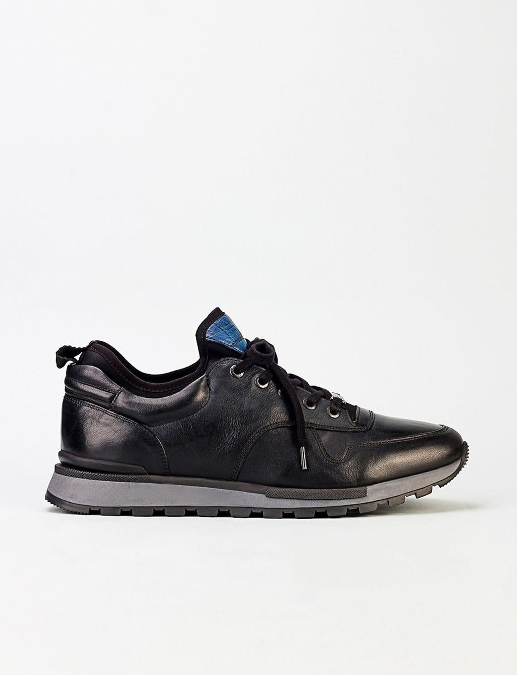 Genuine Leather Black Lace-Up Gel Sole Men's Athletic Shoes