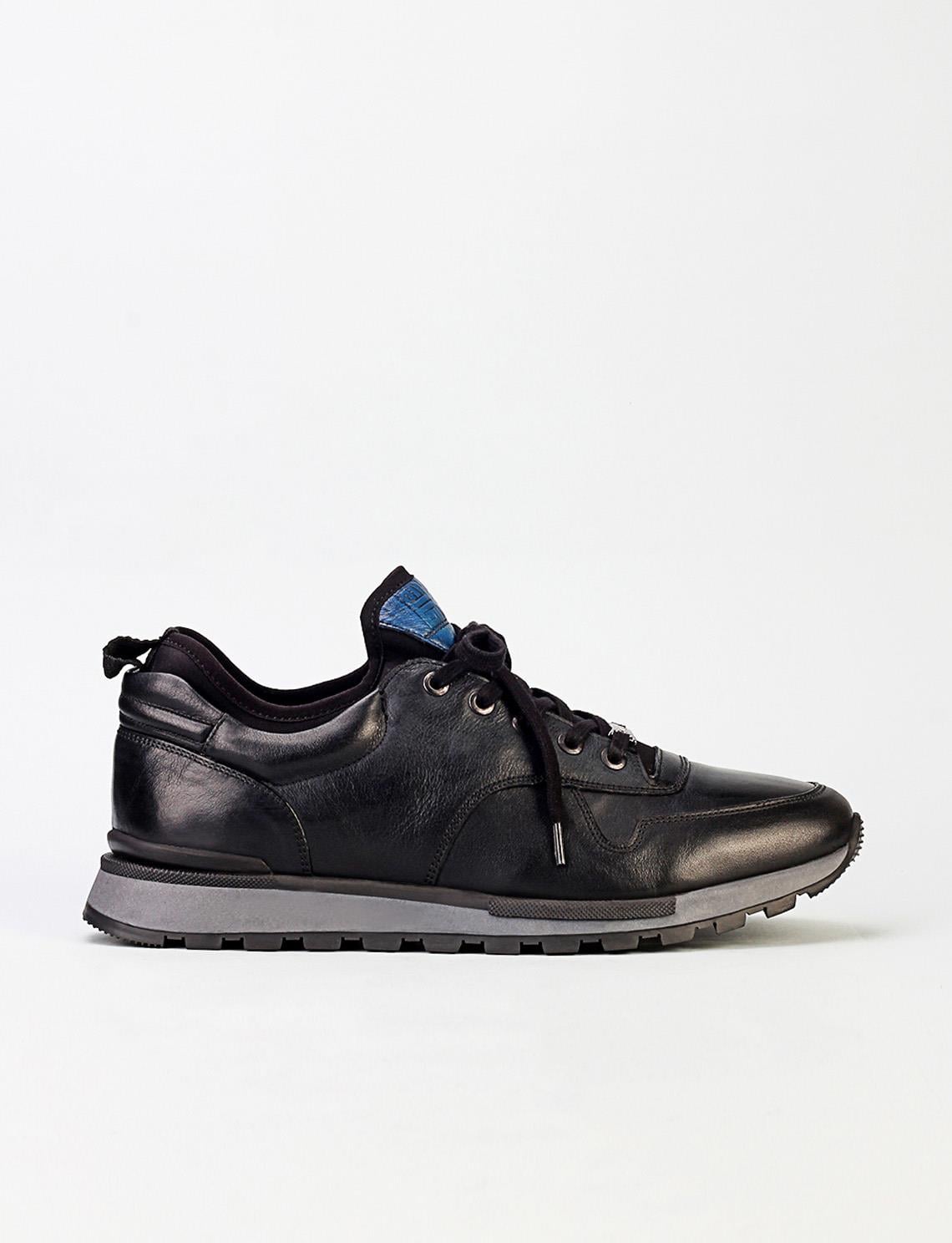Genuine Leather Black Lace-Up Gel Sole Men's Athletic Shoes