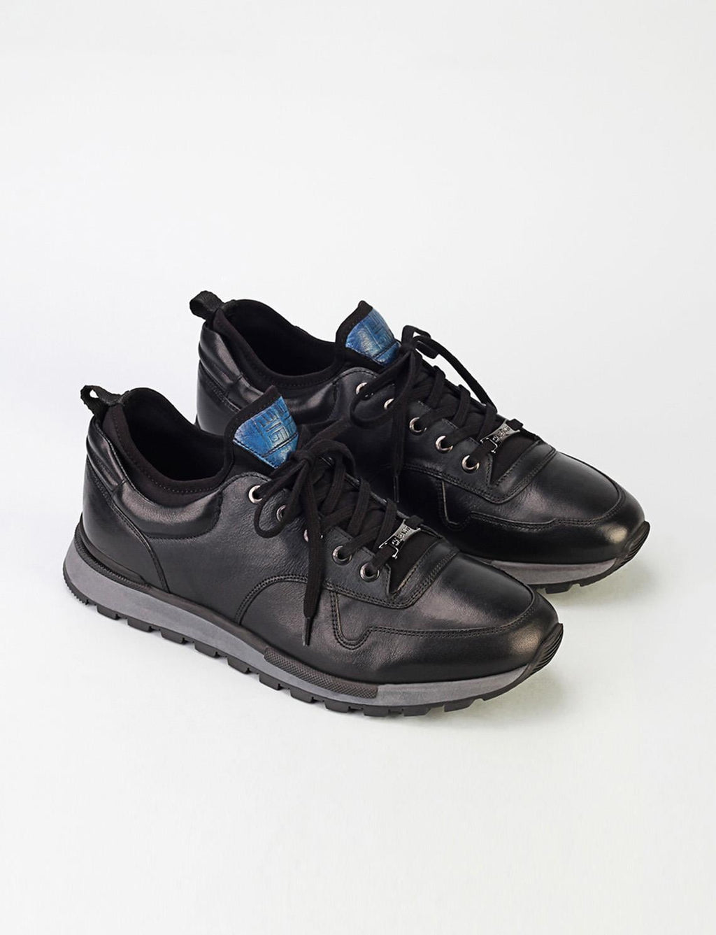 Genuine Leather Black Lace-Up Gel Sole Men's Athletic Shoes
