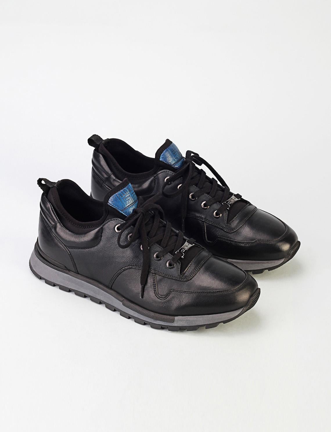 Genuine Leather Black Lace-Up Gel Sole Men's Athletic Shoes