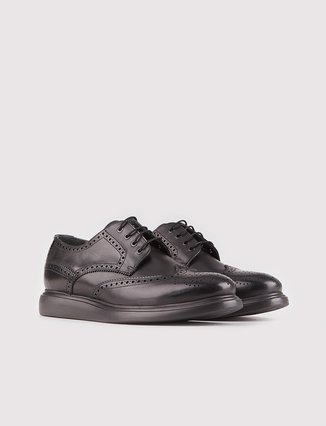 Eva Sole Genuine Leather Black Lace-up Men's Casual Shoes