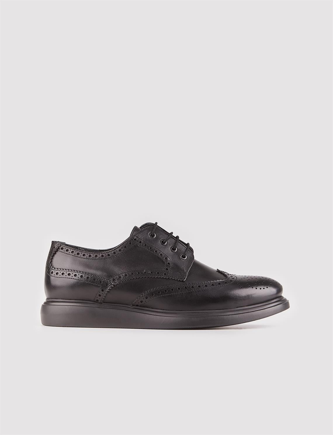 Eva Sole Genuine Leather Black Lace-up Men's Casual Shoes