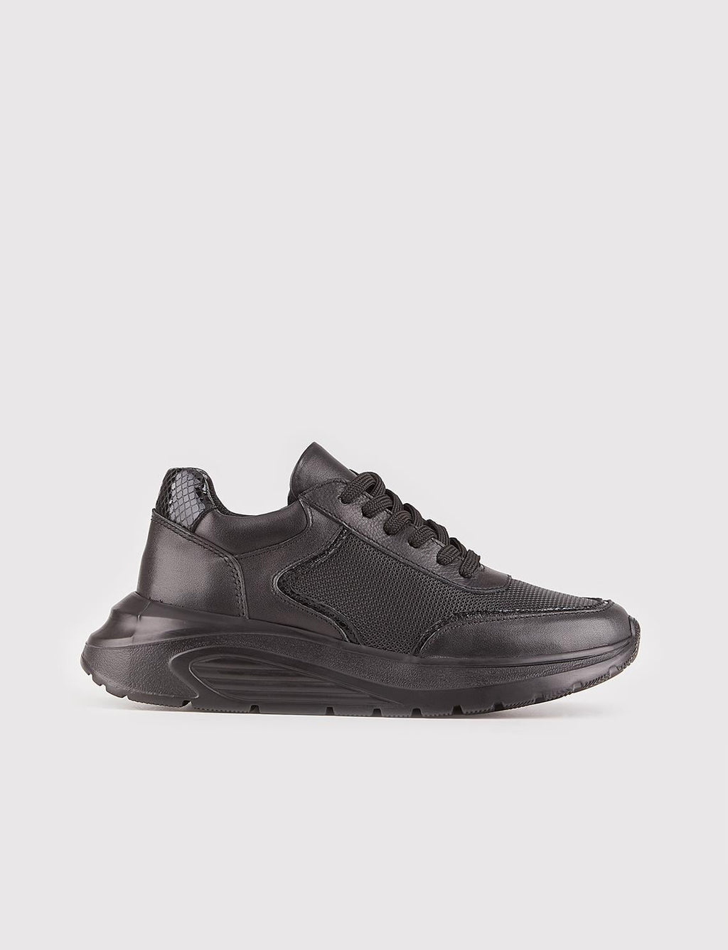 Genuine Leather Black Lace-up Women's Sneaker Sports Shoes
