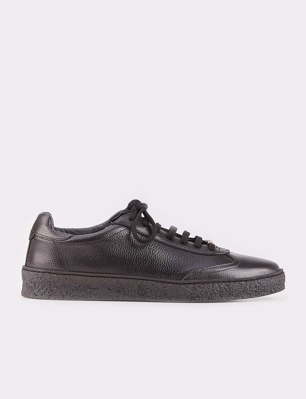 Genuine Leather Black Lace-up Men's Athletic Shoes with Custom Design