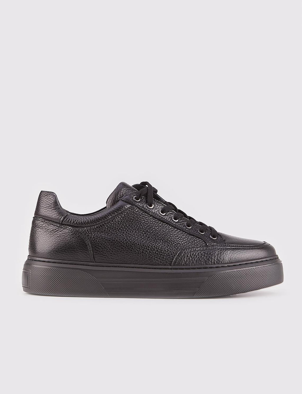 Genuine Leather Black Lace-up Polyurethane Sole Men's Athletic Shoes