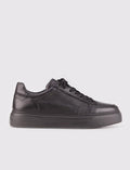 Genuine Leather Black Lace-up Polyurethane Sole Men's Athletic Shoes