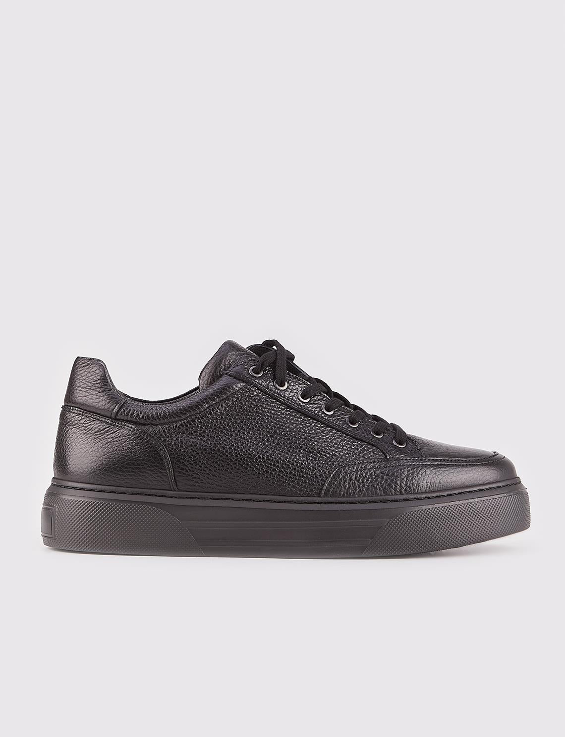 Genuine Leather Black Lace-up Polyurethane Sole Men's Athletic Shoes