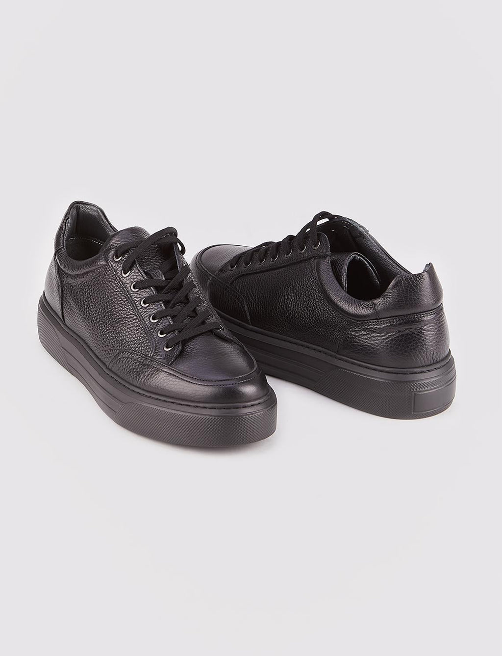 Genuine Leather Black Lace-up Polyurethane Sole Men's Athletic Shoes