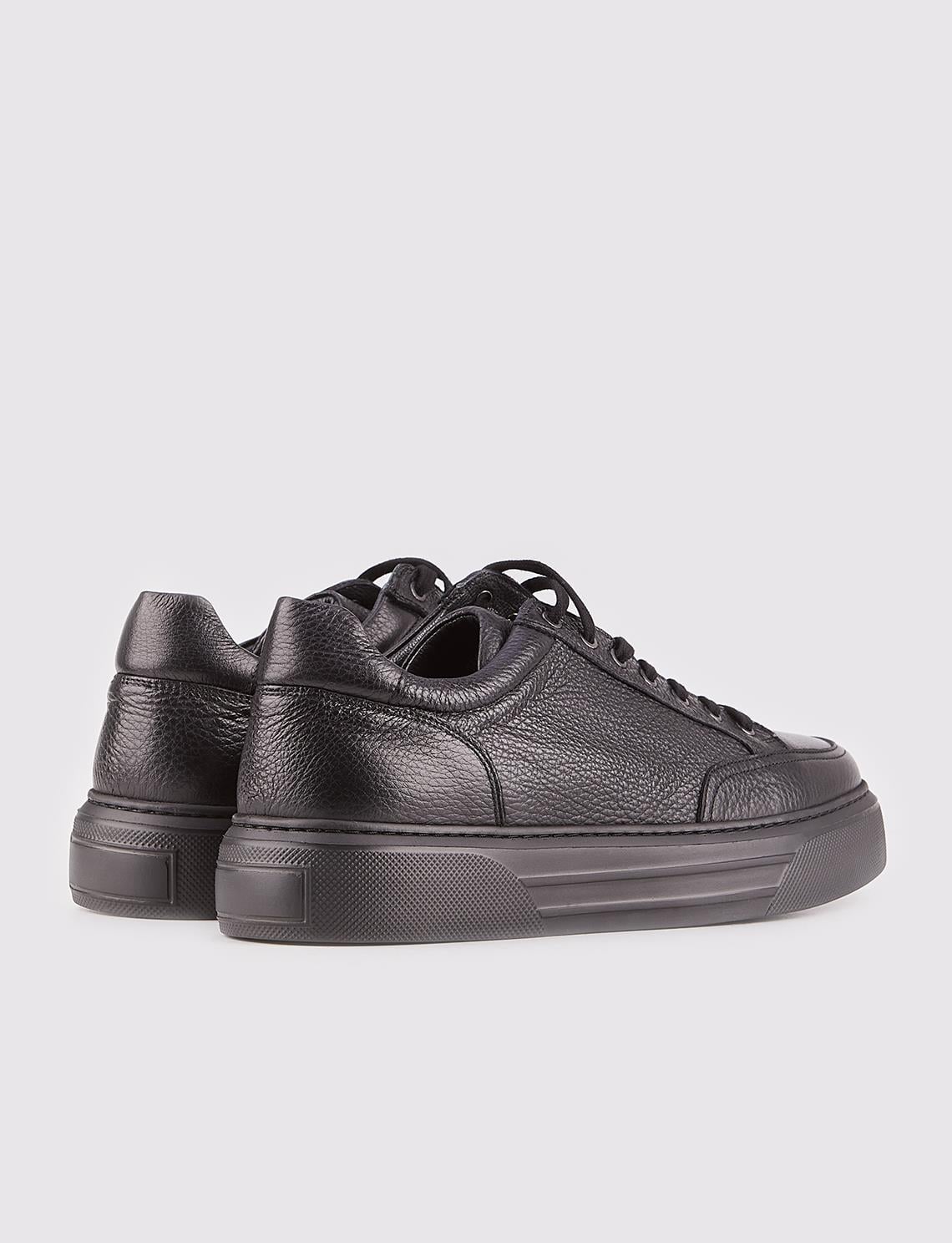 Genuine Leather Black Lace-up Polyurethane Sole Men's Athletic Shoes