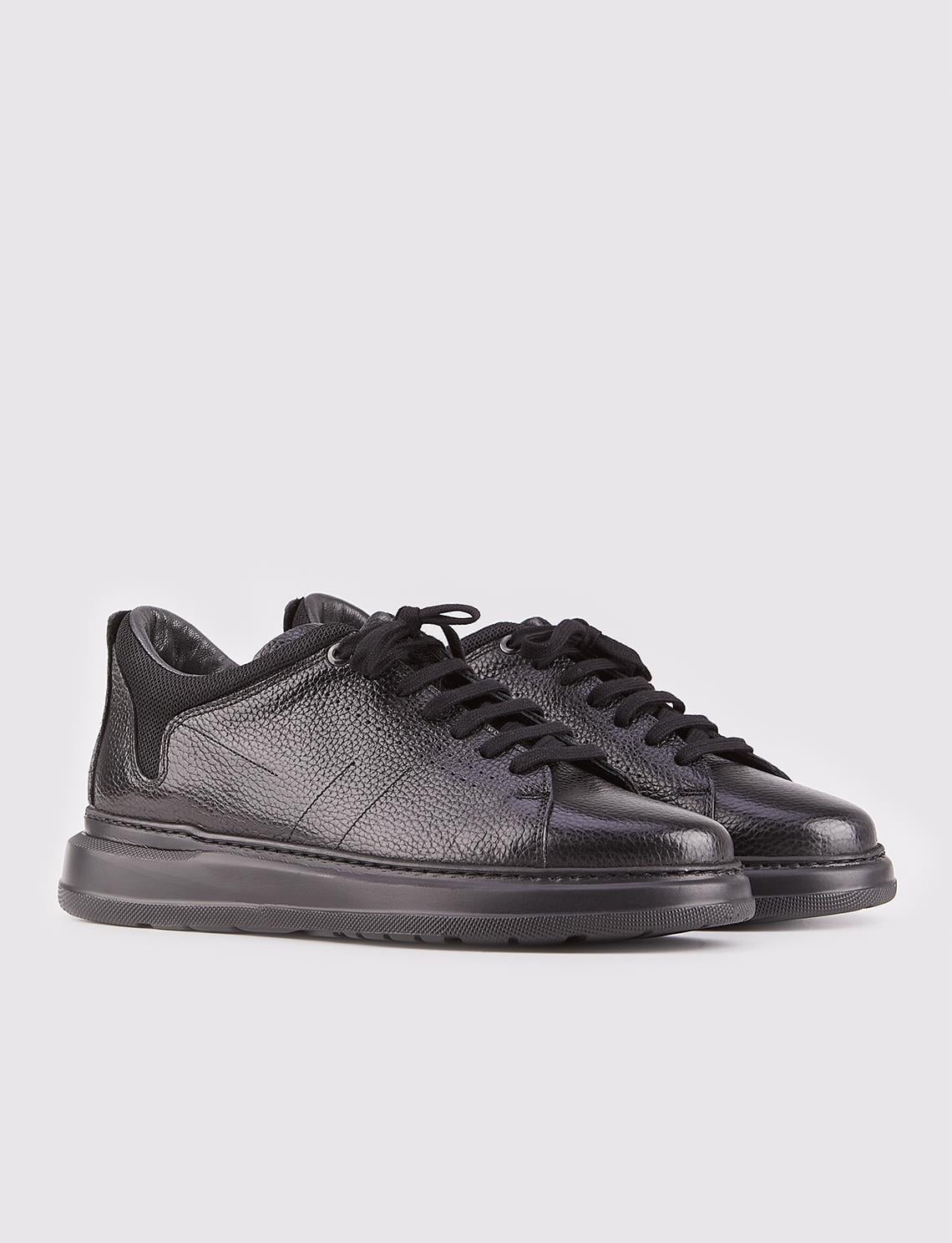 Genuine Leather Black Lace-up Sneaker Men's Sports Shoes