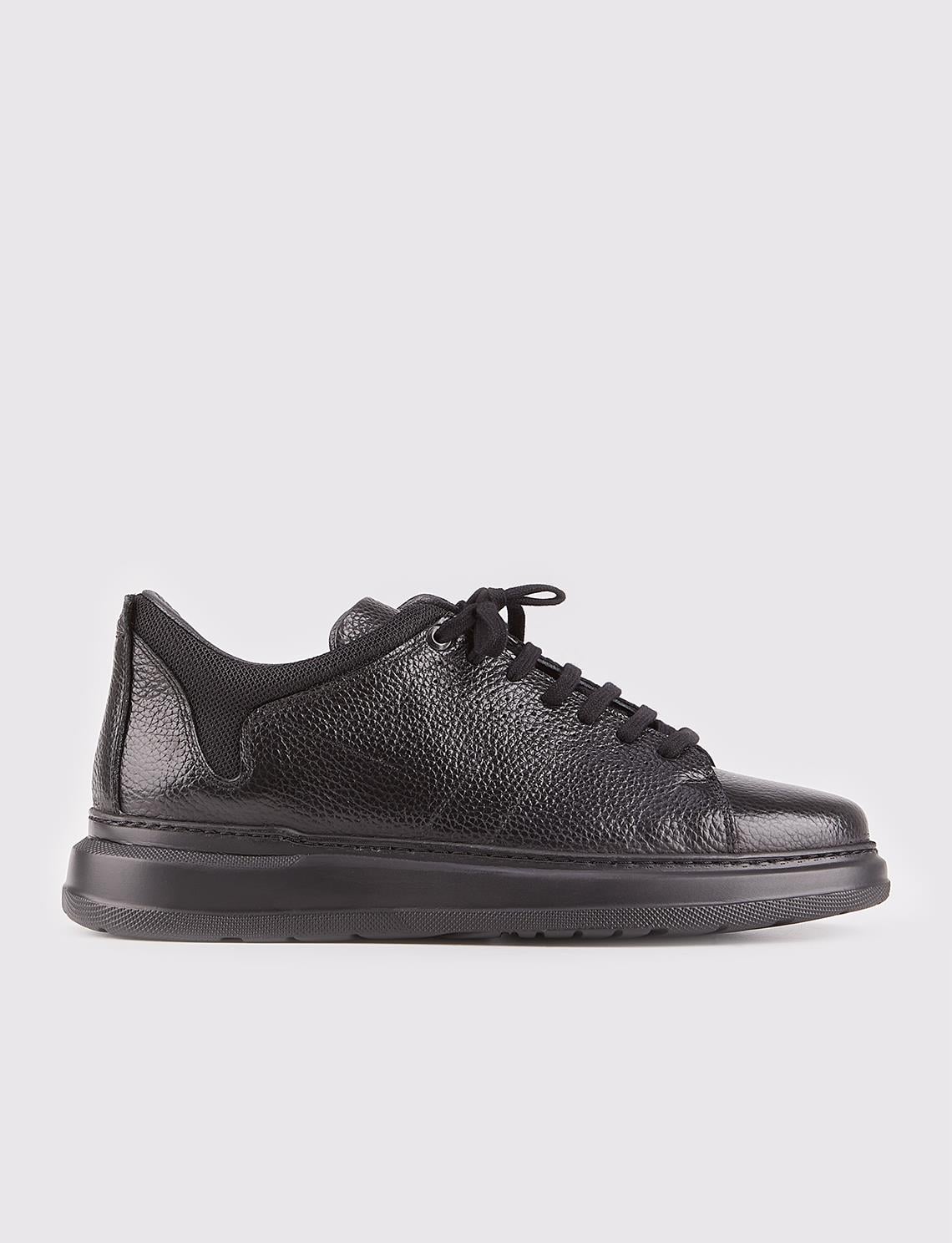 Genuine Leather Black Lace-up Sneaker Men's Sports Shoes