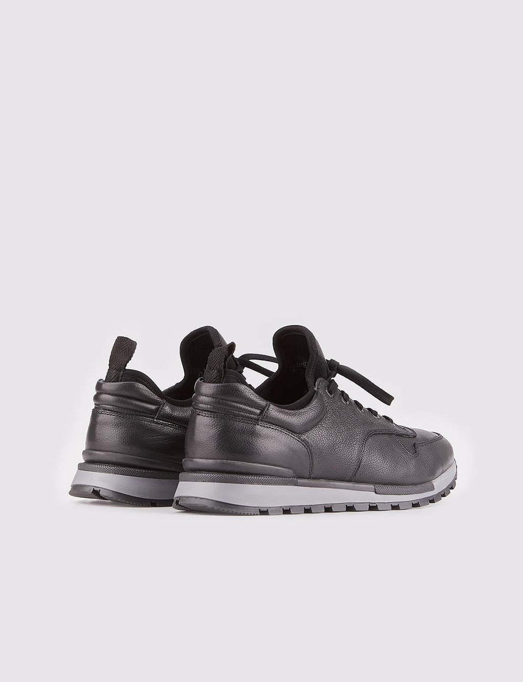 Genuine Leather Black Lace-Up Stretch Detail Men's Athletic Shoes
