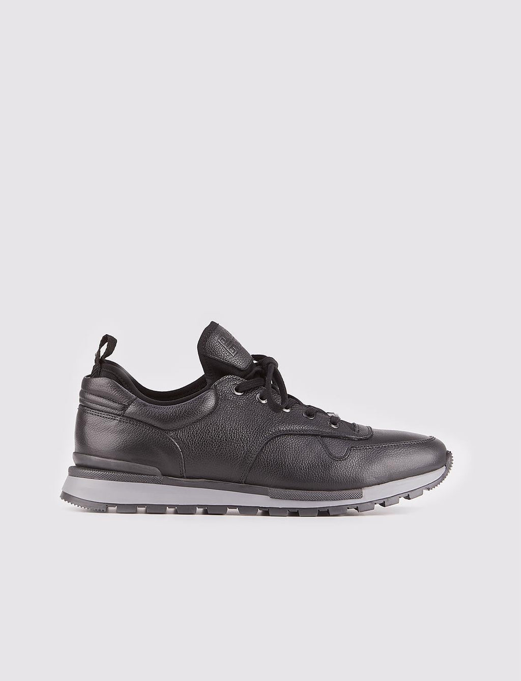Genuine Leather Black Lace-Up Stretch Detail Men's Athletic Shoes