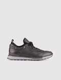 Genuine Leather Black Lace-Up Stretch Detail Men's Athletic Shoes