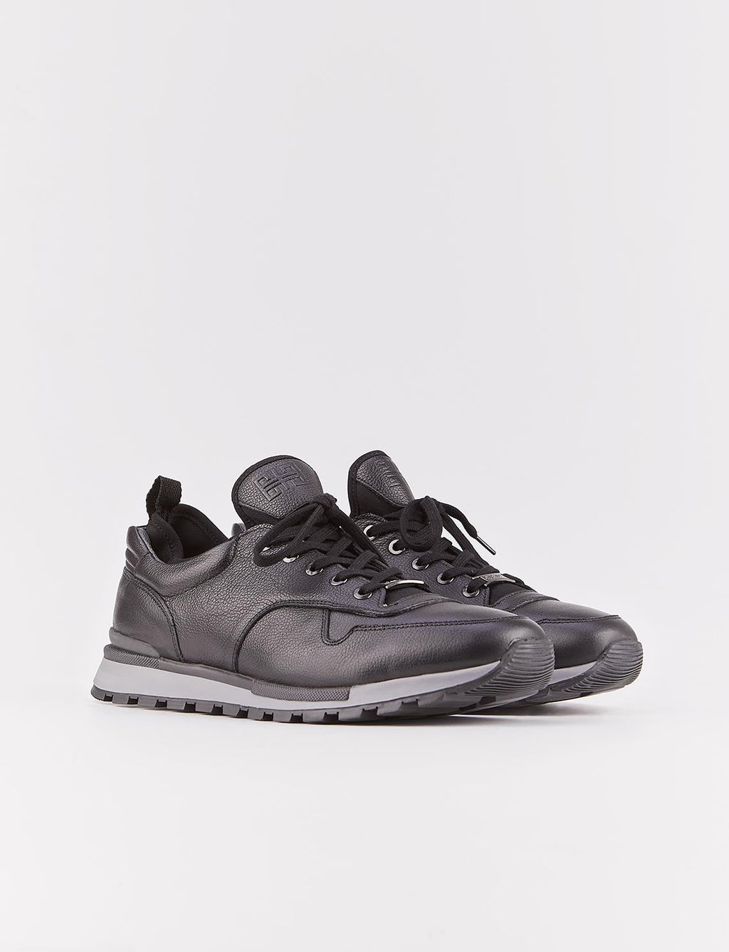 Genuine Leather Black Lace-Up Stretch Detail Men's Athletic Shoes