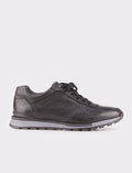Genuine Leather Black Lace-up Thermo Sole Patterned Men's Casual Shoes