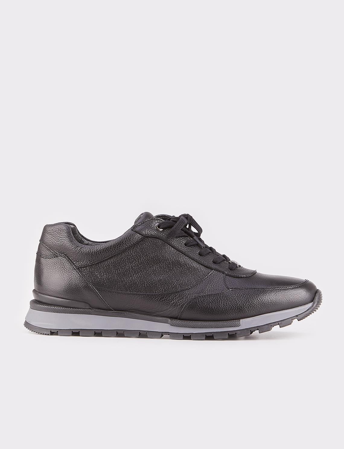 Genuine Leather Black Lace-up Thermo Sole Patterned Men's Casual Shoes