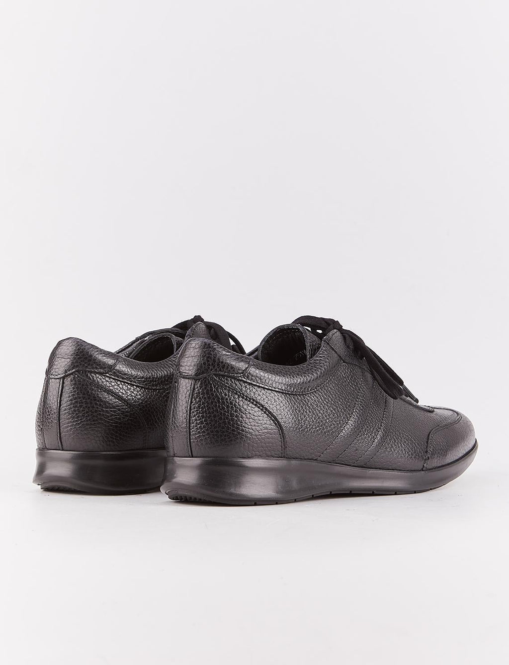 Genuine Leather Black Lace-up Men's Casual Shoes with Stitching Pattern on the Sides