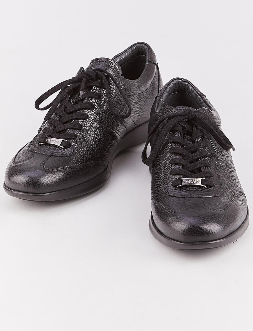 Genuine Leather Black Lace-up Men's Casual Shoes with Stitching Pattern on the Sides