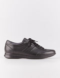 Genuine Leather Black Lace-up Men's Casual Shoes with Stitching Pattern on the Sides